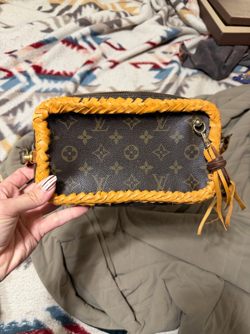 Louis Vuitton Monogram Braided Trim Crossbody Clutch - Tan Accents